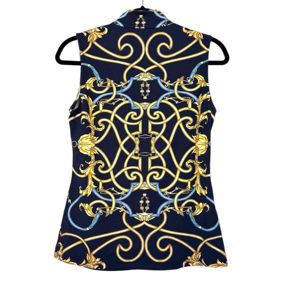 J. Mclaughlin Patterned Quarter Zip Blouse Navy B… - image 2